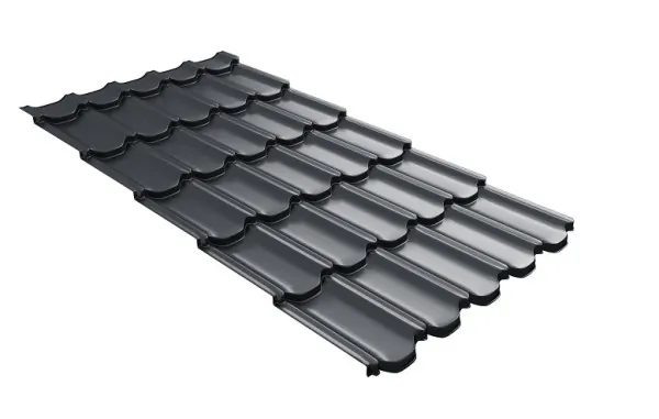 Металлочерепица квинта плюс с 3D резом 0,5 Satin RAL 7024 мокрый асфальт купить в Симферополe